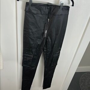 Black Faux Leather Cargo Leggings